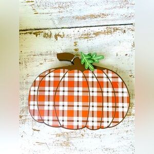 *Orange Plaid Chunky Pumpkin Shelf Sitter